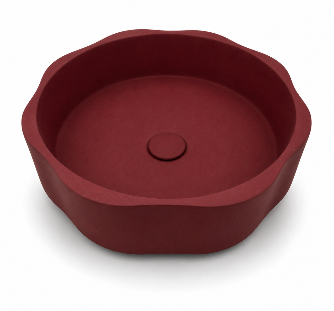 Round concrete vessel sinks in multiple matte colors for bathroom and commercial project supply