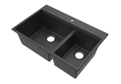 Black quartz composite double bowl kitchen sink — SANIKB SN8456