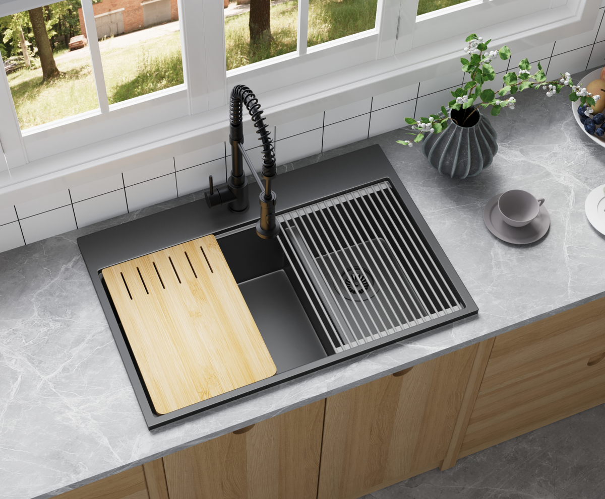Black Quartz Sink – Double Bowl Quartz Kitchen Sink | SANIKB SN8456
