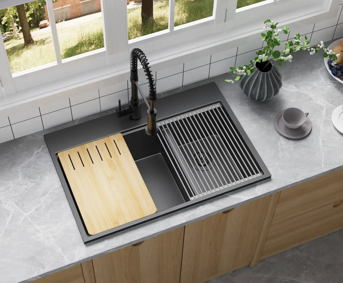 Black Quartz Sink – Double Bowl Quartz Kitchen Sink — SANIKB SN8456