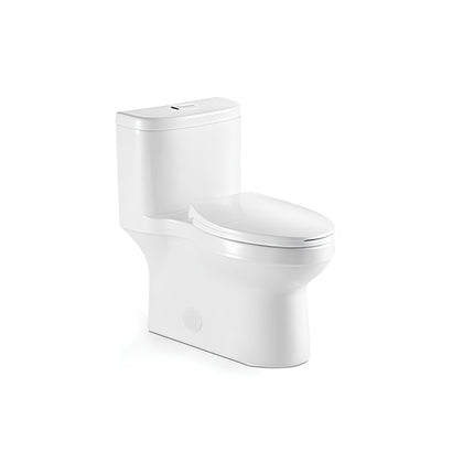 Ceramic one-piece toilet with dual-flush button and elongated bowl — SANIKB 2023