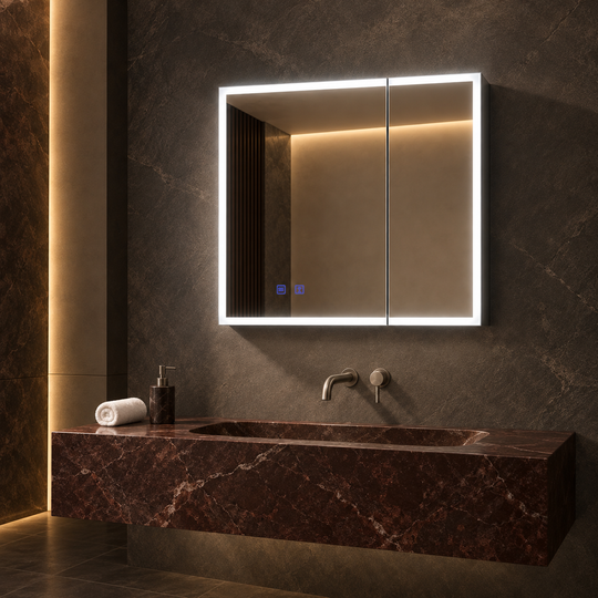 SANIKB KSJG-3028 LED mirror cabinet in an alternate bathroom scene