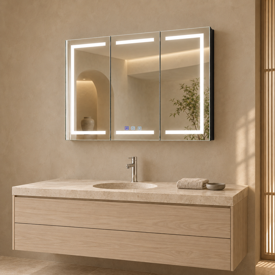 SANIKB KSJG-4028 LED mirror cabinet in an alternate bathroom scene