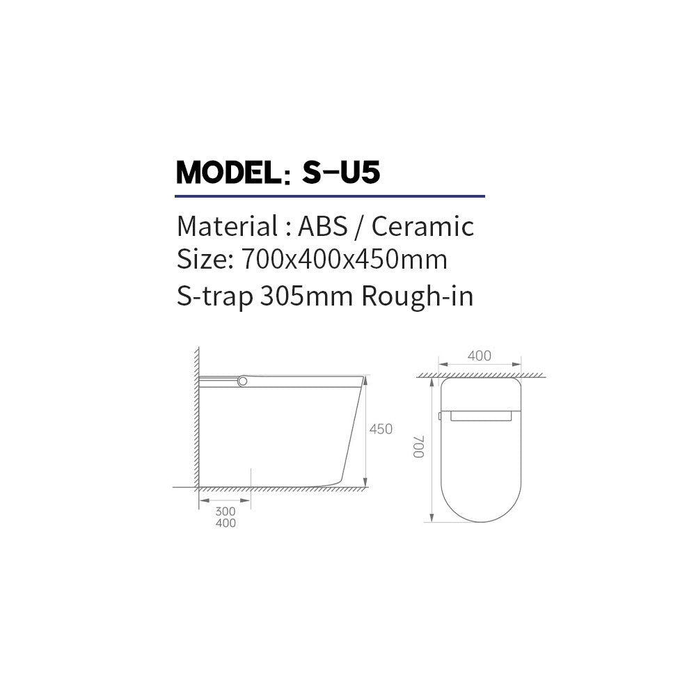 SANIKB Intelligent Smart Toilet with High-End Tankless Design and Bidet Functions - Model U5