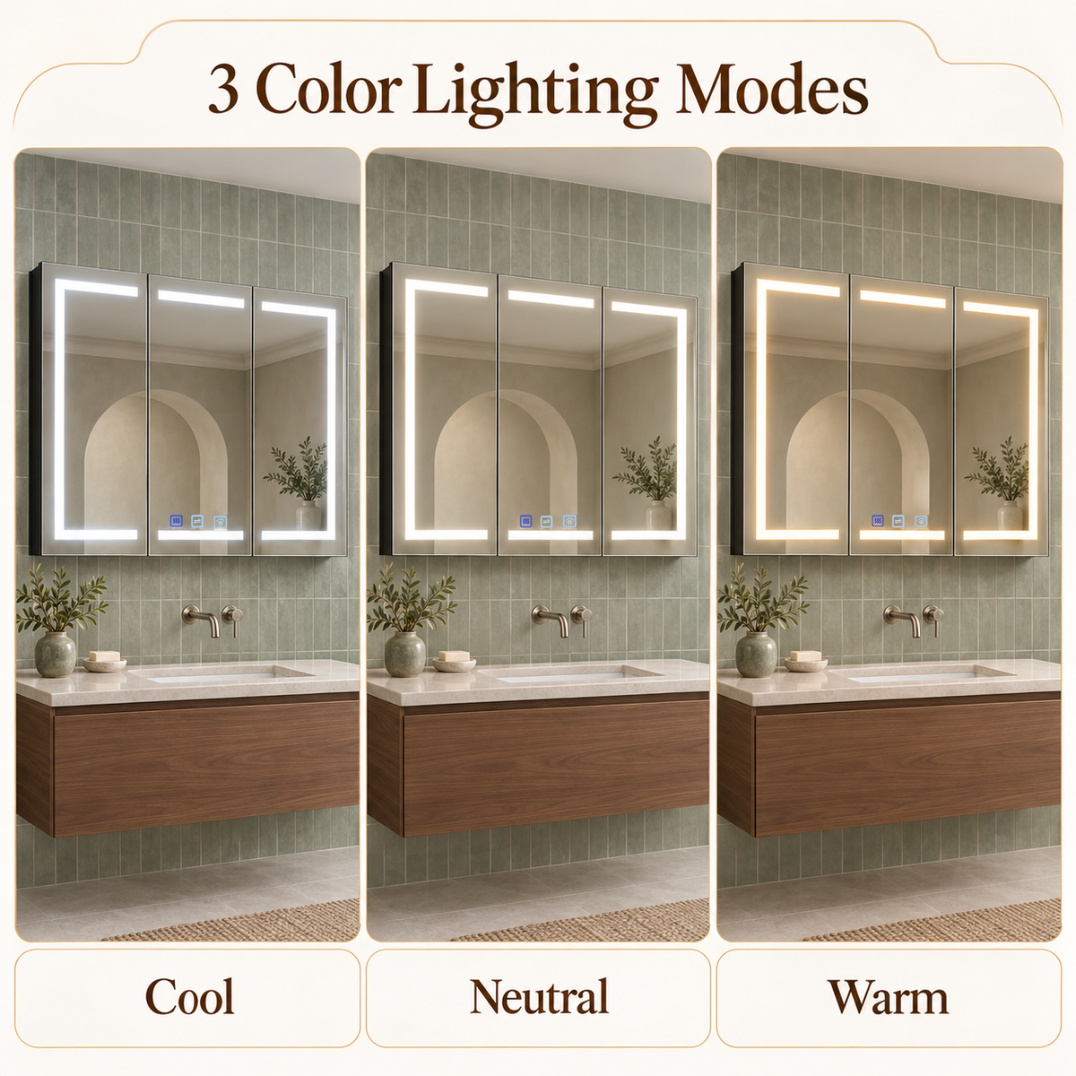 SANIKB KSJG-4028 LED mirror cabinet with warm, natural and cool lighting modes