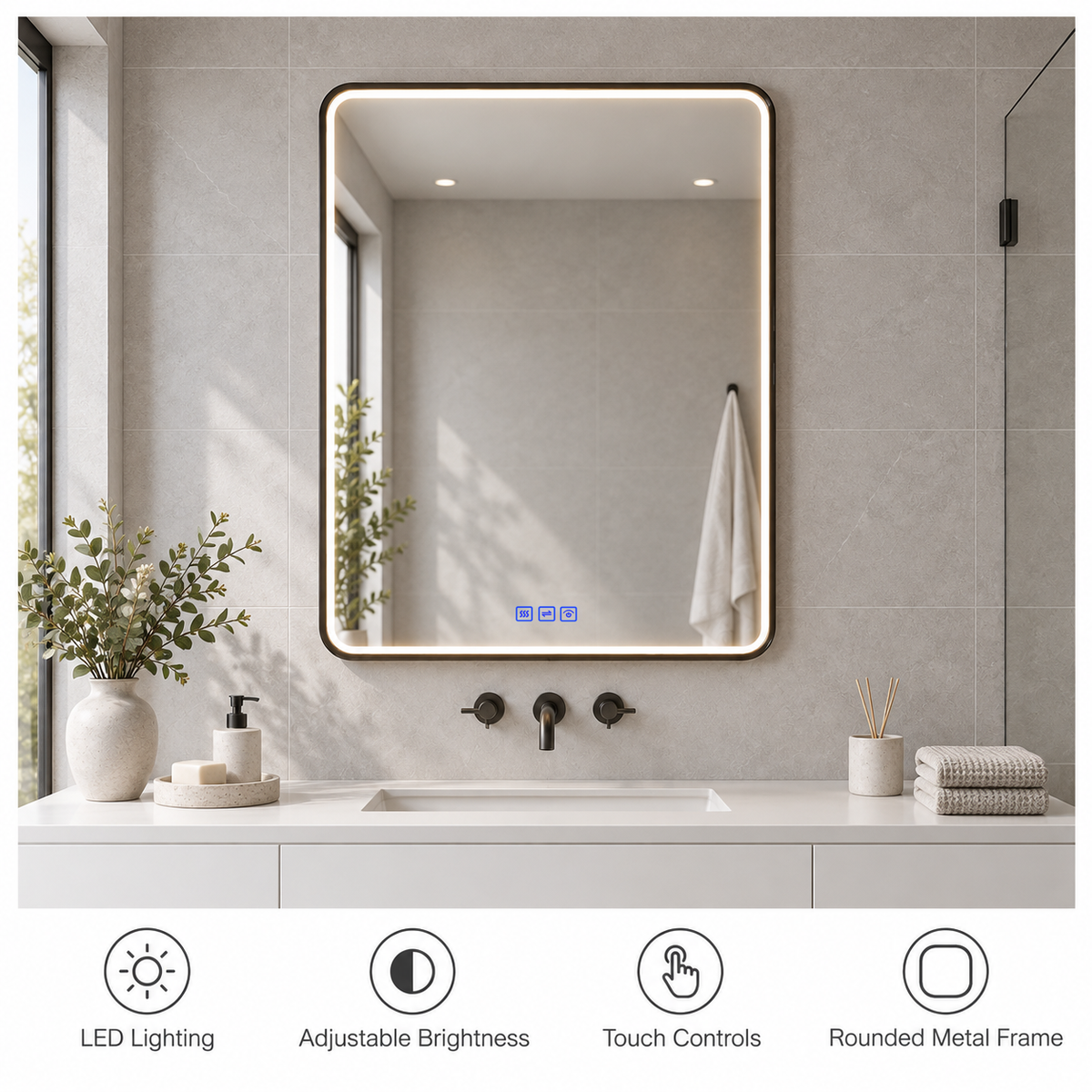 SANIKB CLP-2436C LED mirror with its LED band and original touch controls