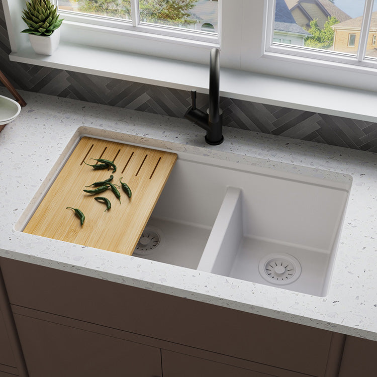 Quartz Farmhouse Sink with Apron Front – Double Bowl Kitchen Sink | Model SN8448D