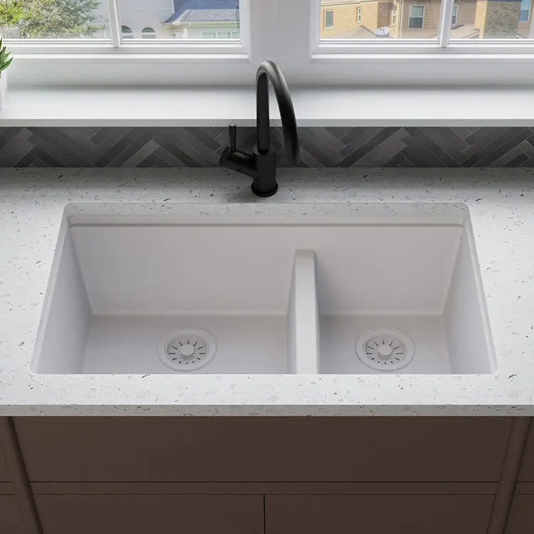 Quartz Farmhouse Sink with Apron Front – Double Bowl Kitchen Sink — Model SN8448D — SANIKB — view 2