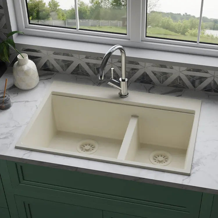 Black Quartz Sink – Double Bowl Quartz Kitchen Sink — SANIKB SN8456 — view 4