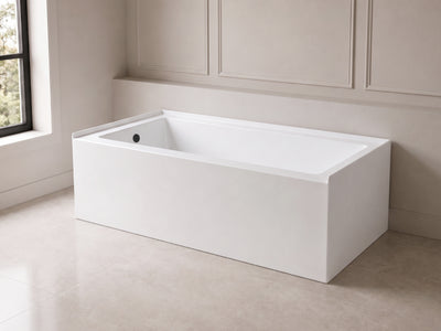 60x32 acrylic bathtub BTA6032L with left-hand drain installed alcove-style against a paneled bathroom wall