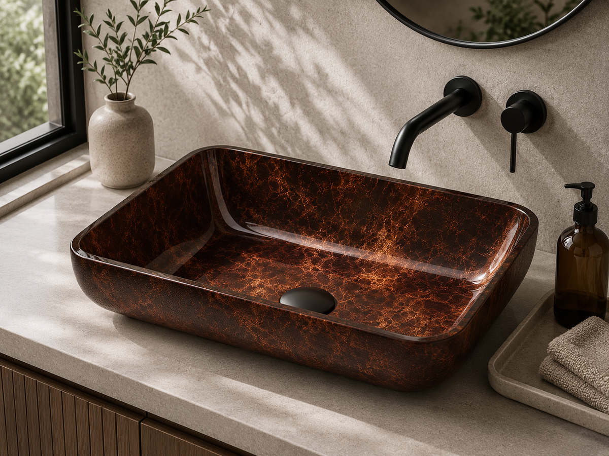 Brown Rectangular Glass Vessel Bathroom Sink GL021 — SANIKB