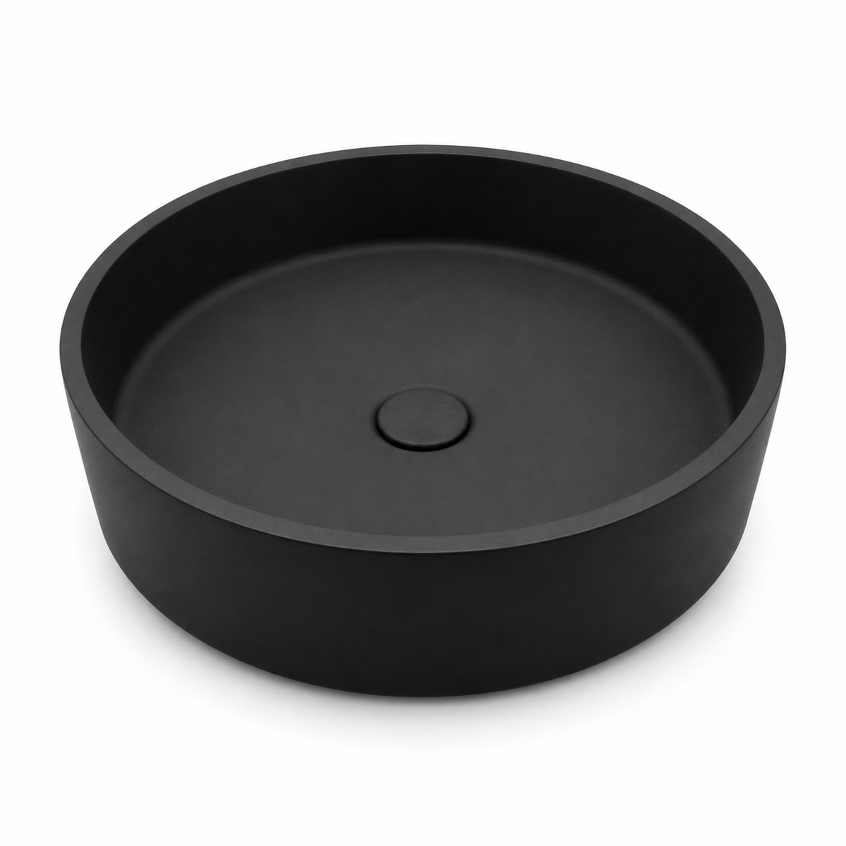 C0002 low-profile round concrete vanity sink in BE finish with circular vessel basin design