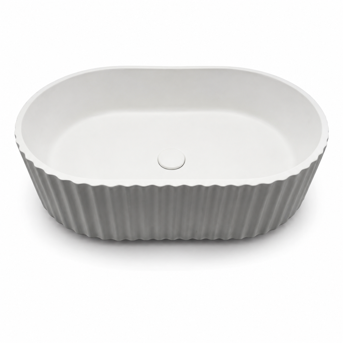 Ribbed concrete utility sink C0004 with rounded rectangular basin and vertical fluted exterior for laundry and utility projects