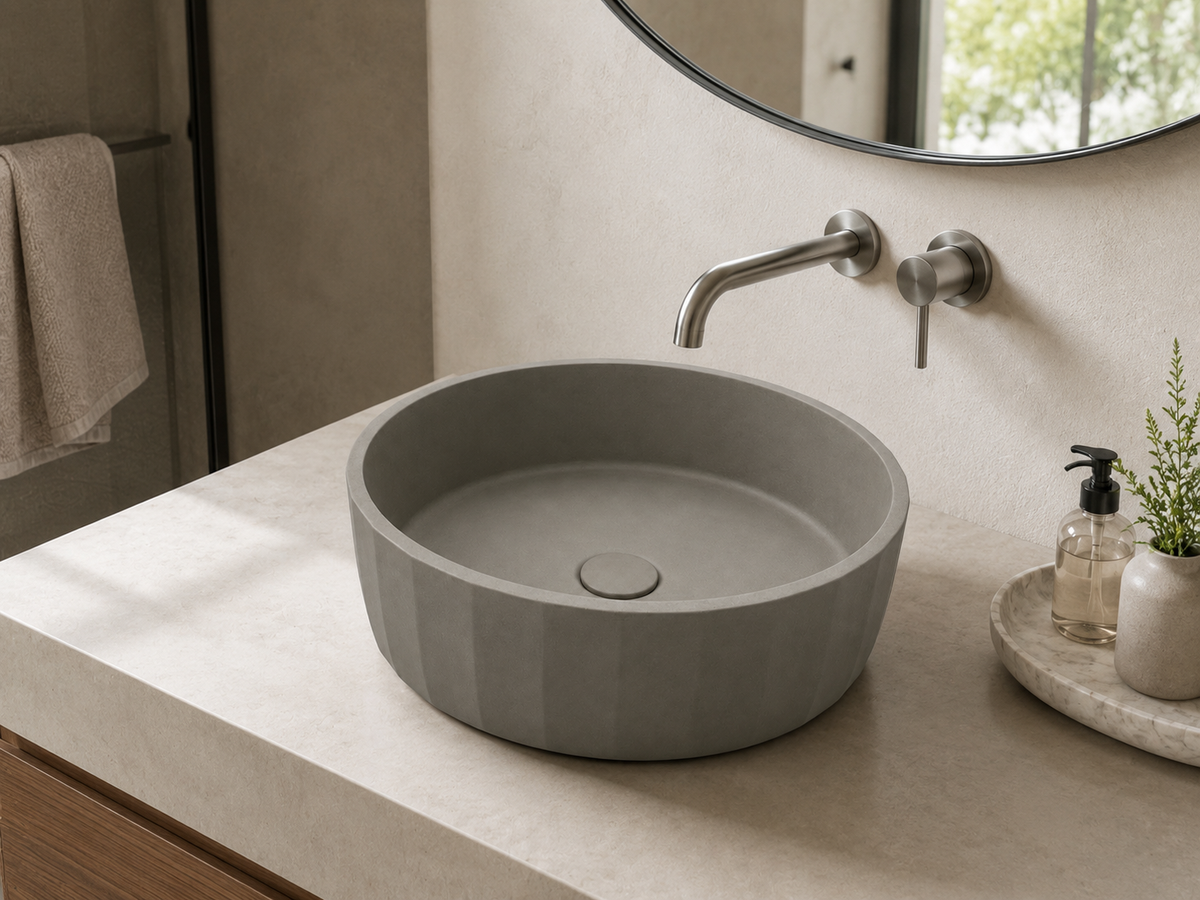Round Concrete Sink with Vertical Texture C0026