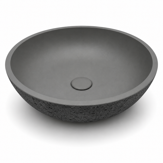 C0033 charcoal round concrete vessel sink with smooth gray interior and textured exterior for B2B bathroom projects