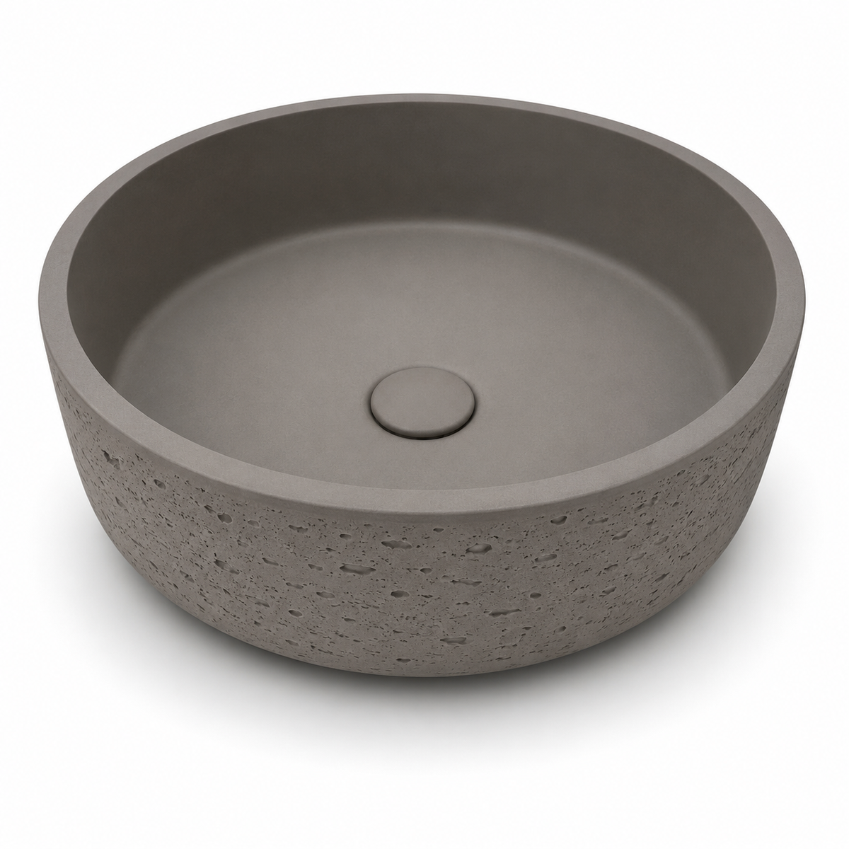 Textured round concrete sink C0034 with smooth inner bowl and textured exterior for B2B bathroom projects