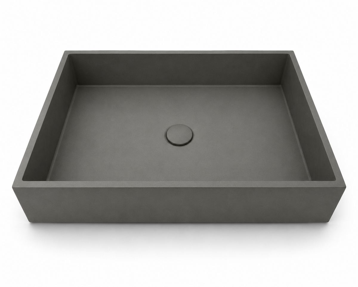 C0035 rectangular concrete countertop basin in KB color with wide vessel-style design for modern bathroom projects