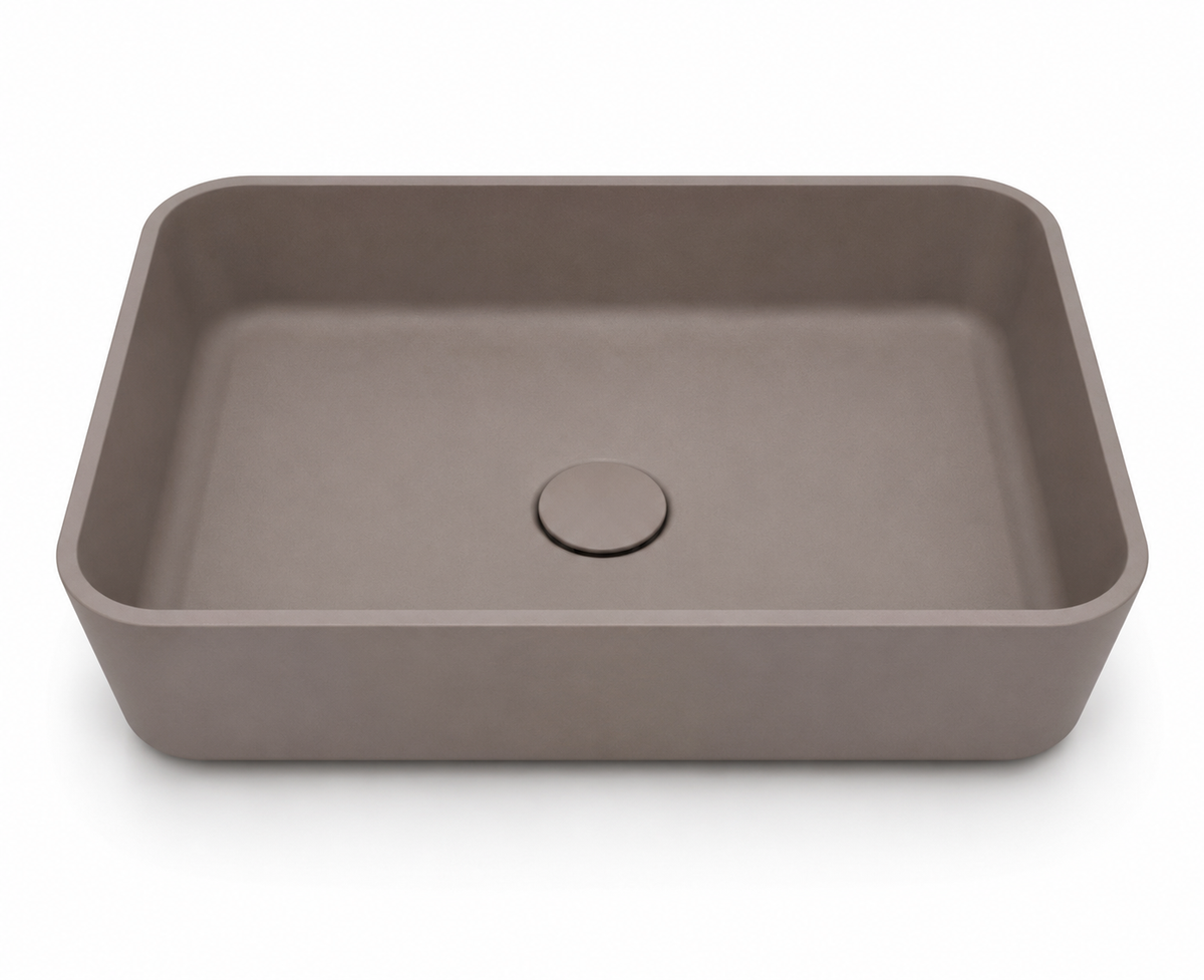 Rounded rectangular concrete basin C0036 in FR finish for countertop bathroom vanity projects