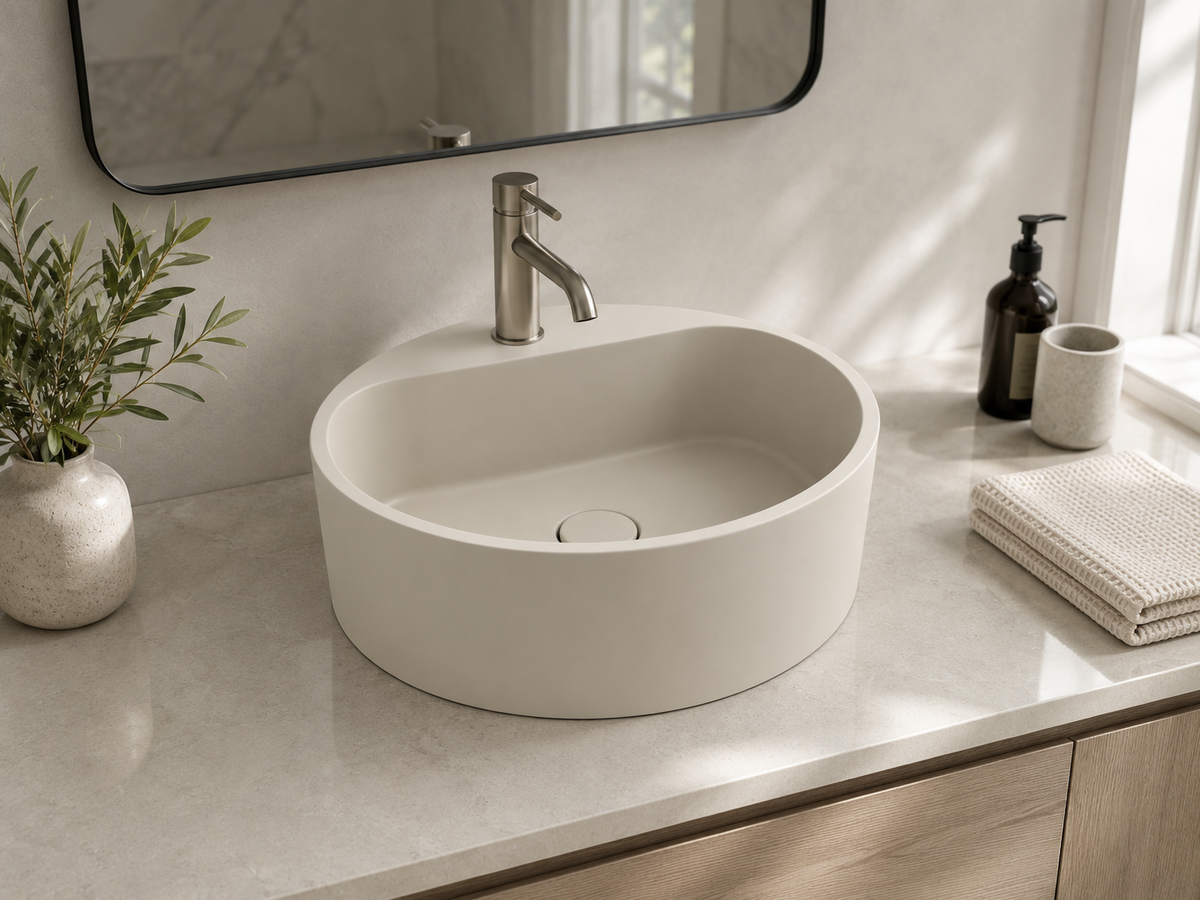 Round Concrete Basin with Faucet Hole C0042