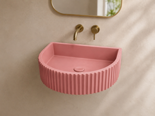 Fluted Half-Moon Concrete Floating Sink C1001, wall-mounted — SANIKB