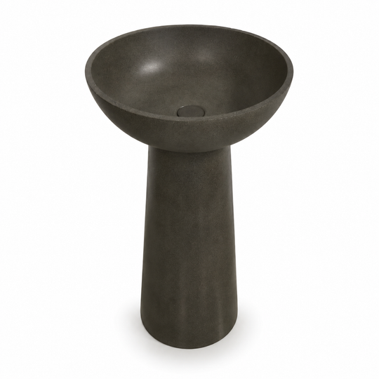 C4006 dark concrete pedestal sink with round basin and tall floor-mounted column base for commercial bathroom projects