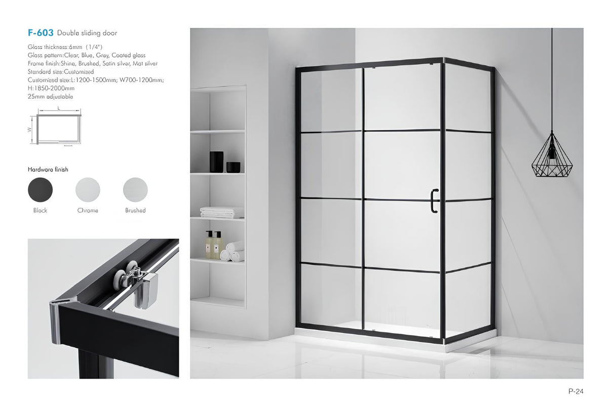 SANIKB F-603 Black Framed Sliding Corner Shower Enclosure