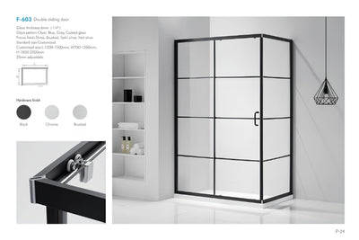 SANIKB F-603 Black Framed Sliding Corner Shower Enclosure
