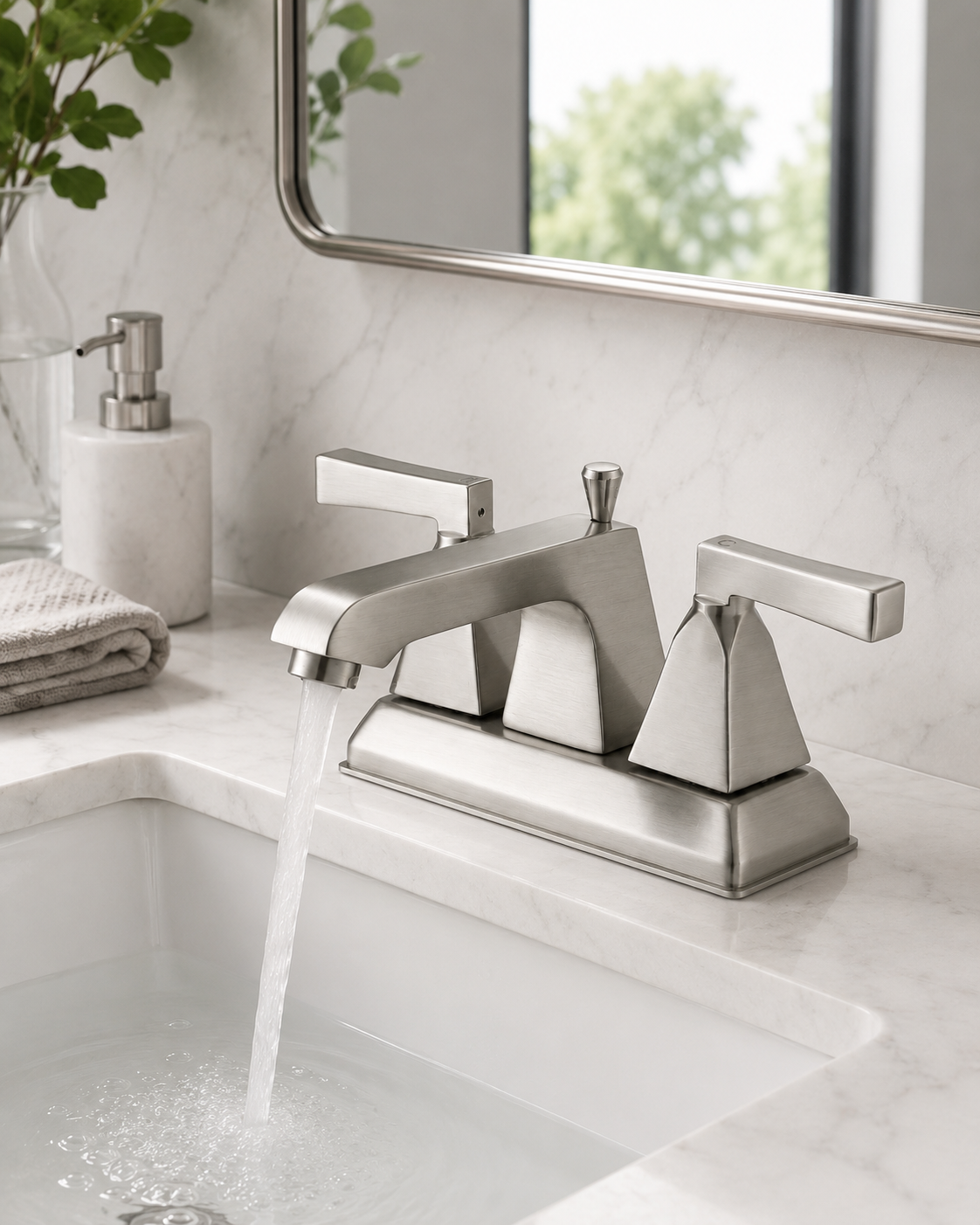 SANIKB F305301 brass faucet shown installed in a styled bathroom — lifestyle scene.