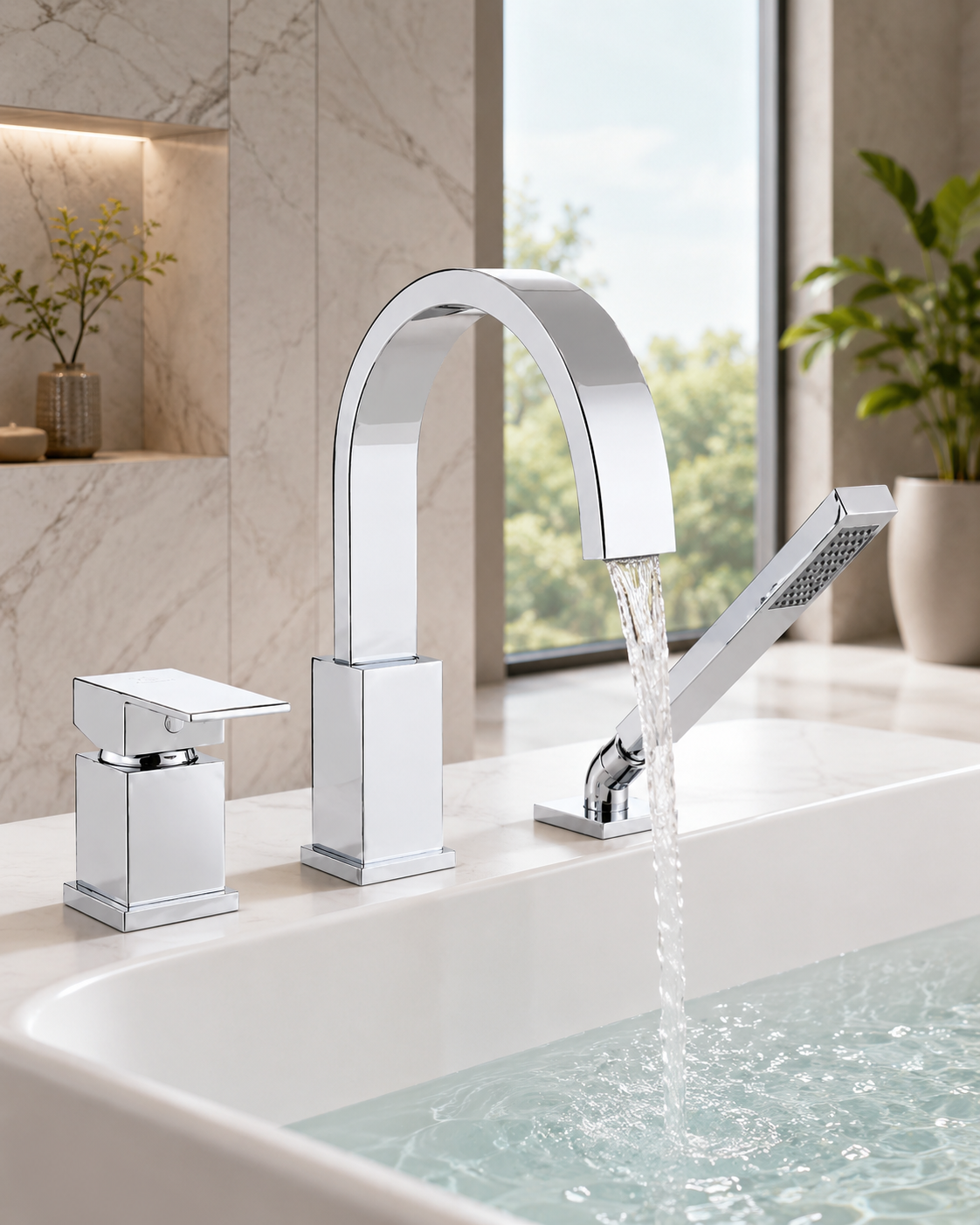 SANIKB F306007 brass faucet shown installed in a styled bathroom — lifestyle scene.