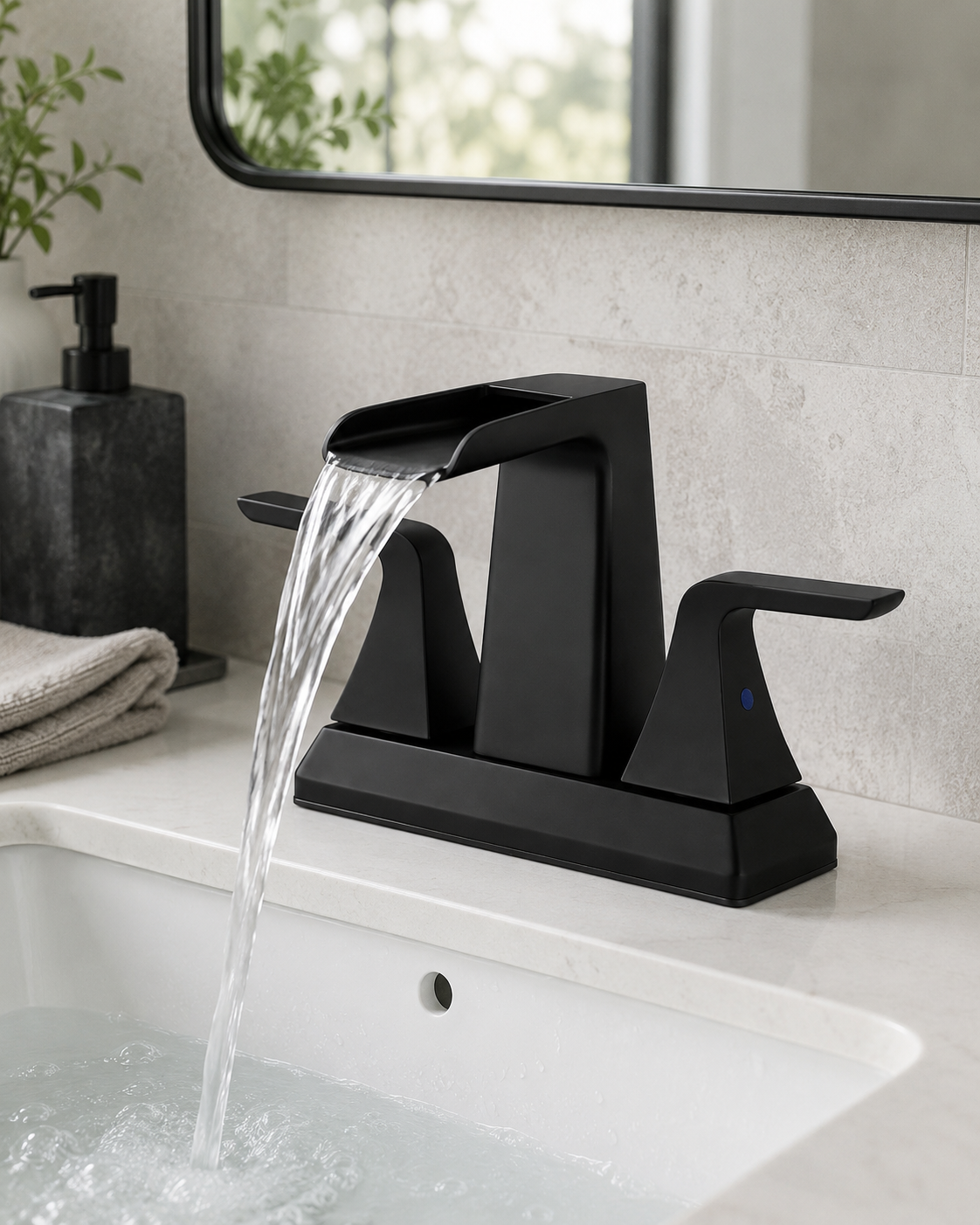 SANIKB F310201 brass faucet shown installed in a styled bathroom — lifestyle scene.