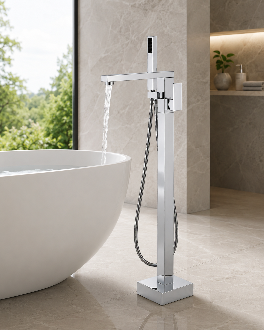 SANIKB F320004 brass faucet shown installed in a styled bathroom — lifestyle scene.
