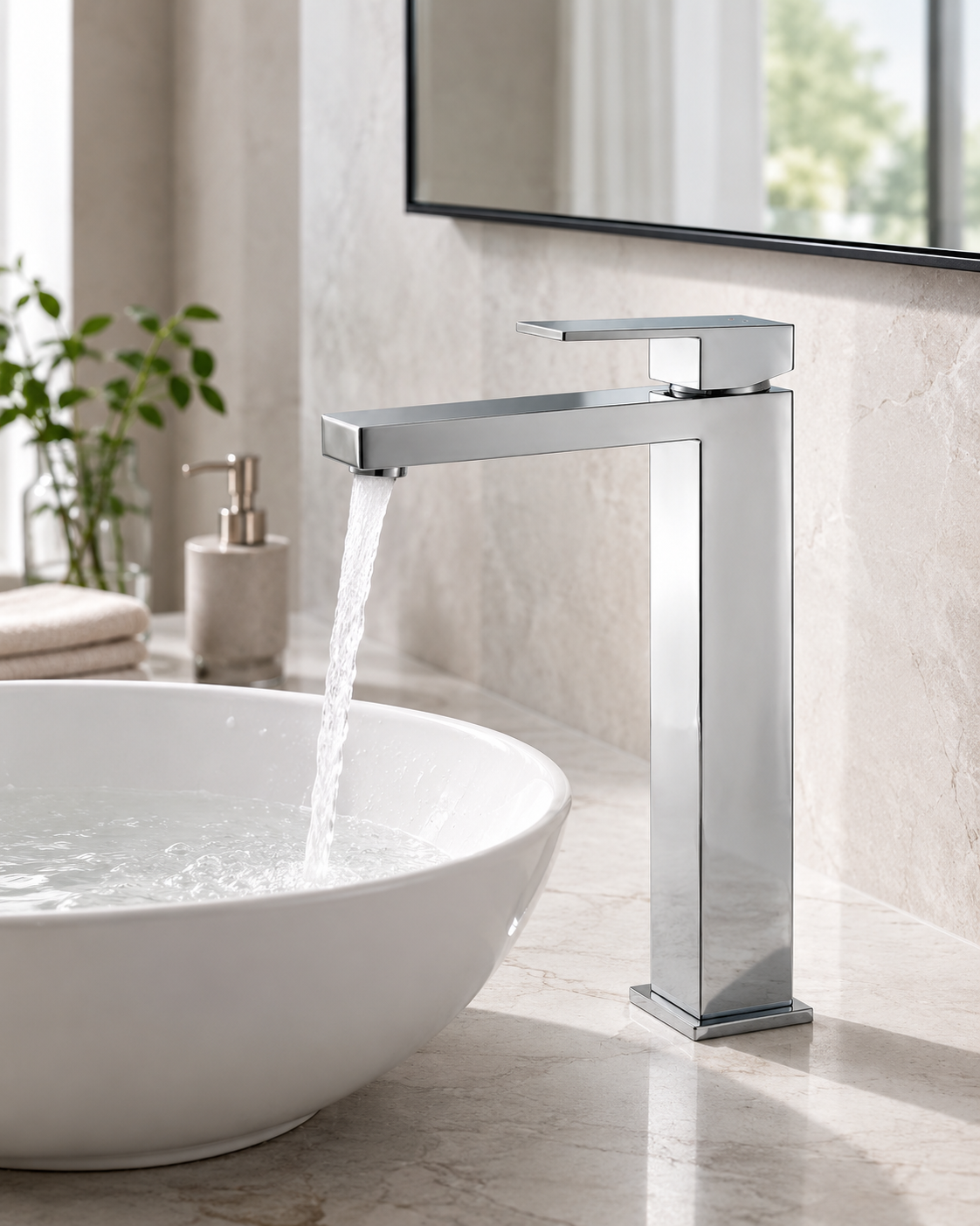 SANIKB F320201 brass faucet shown installed in a styled bathroom — lifestyle scene.