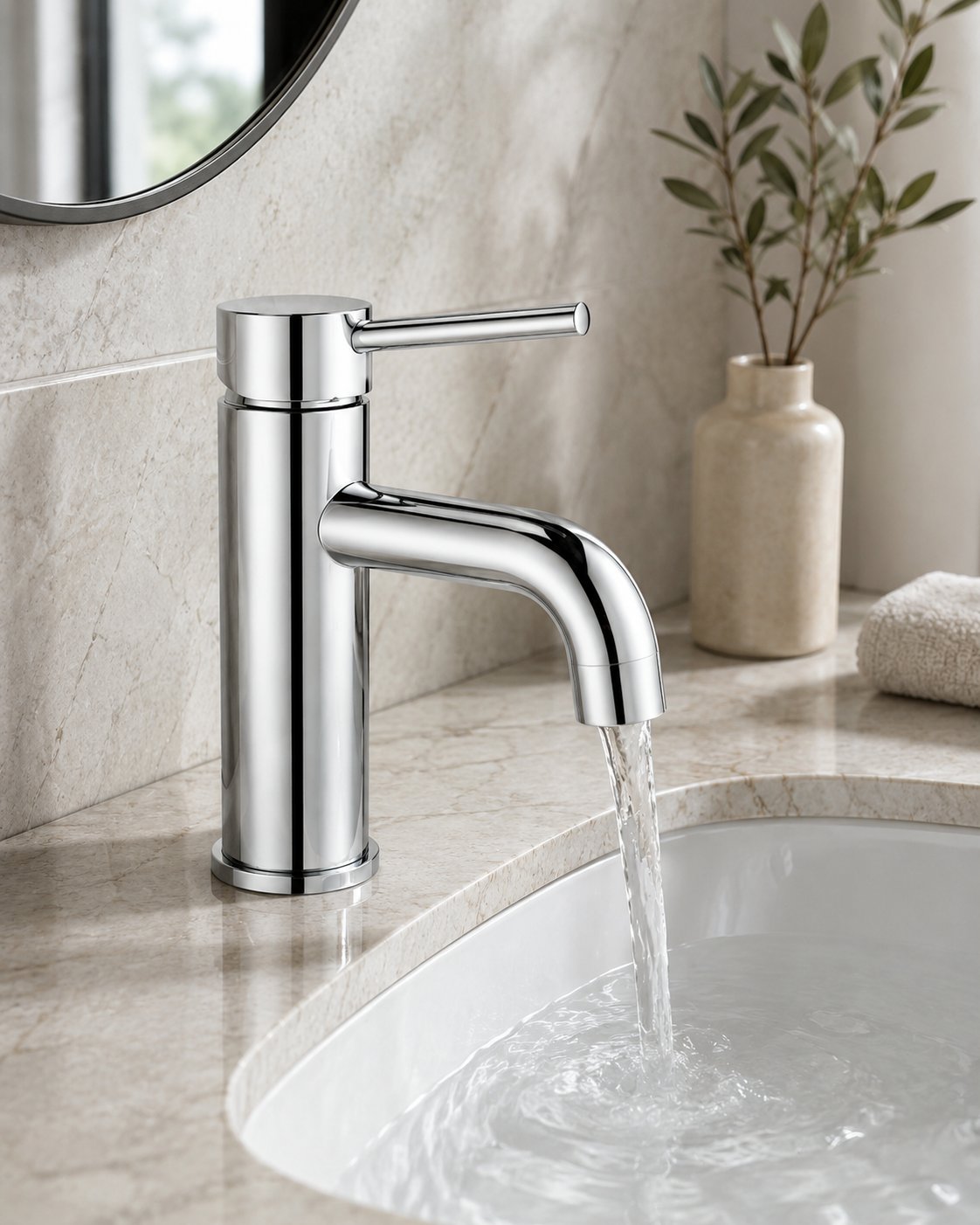 SANIKB F359001 brass faucet shown installed in a styled bathroom — lifestyle scene.