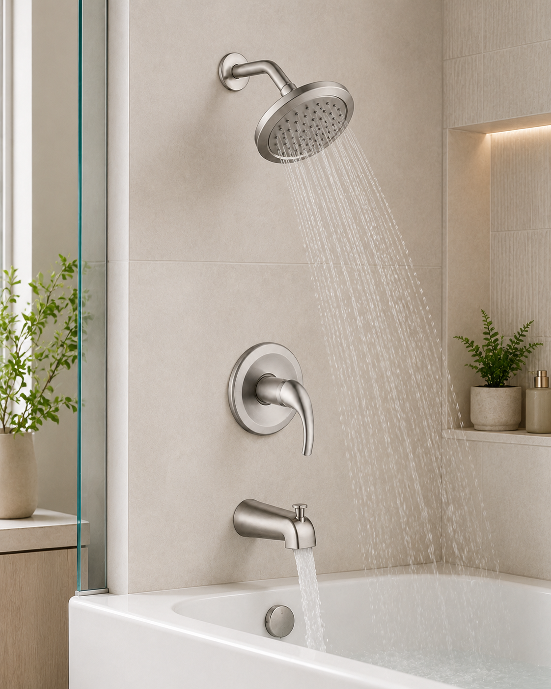 SANIKB F364106 brass faucet shown installed in a styled bathroom — lifestyle scene.