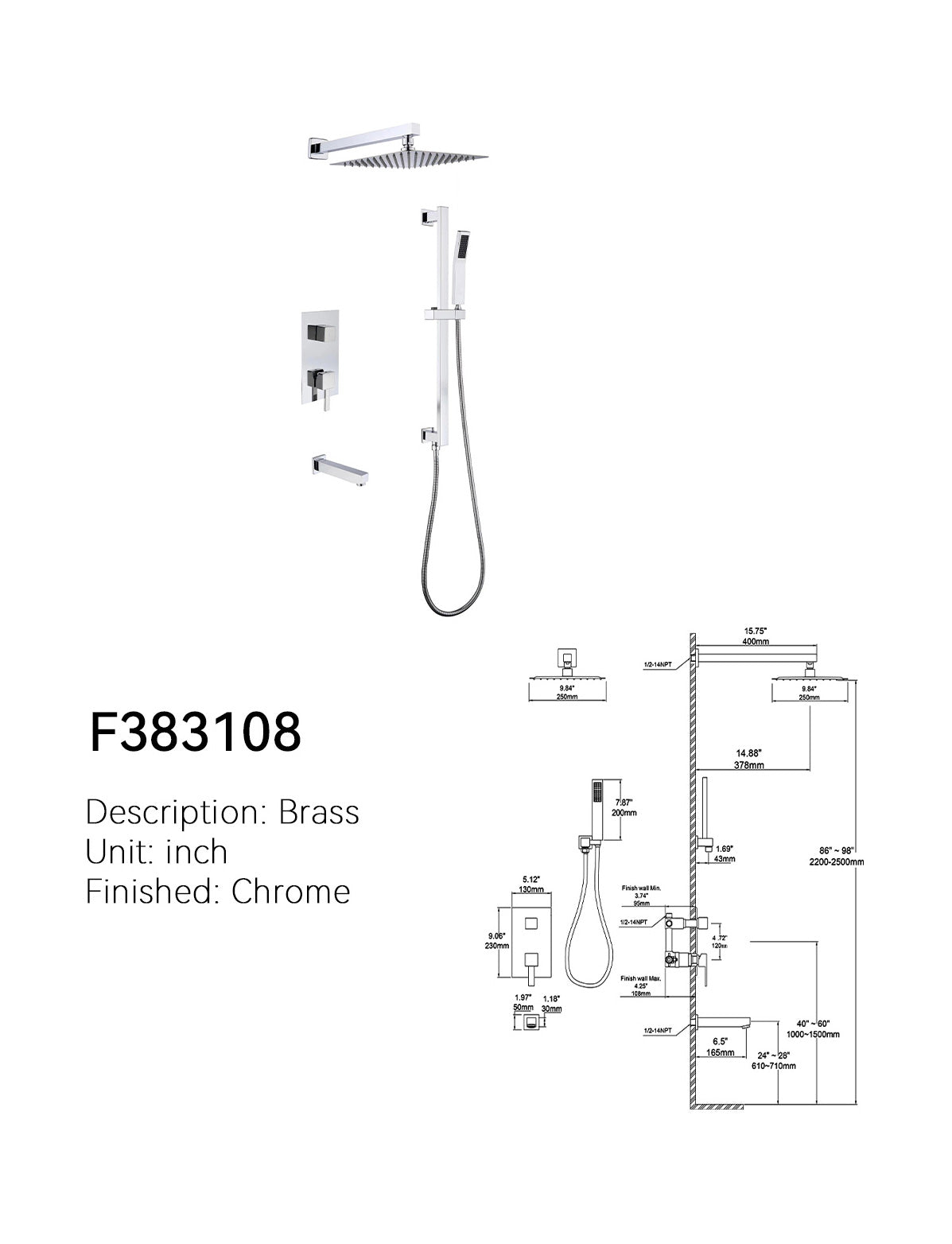 SANIKB Concealed Shower Faucet F383108
