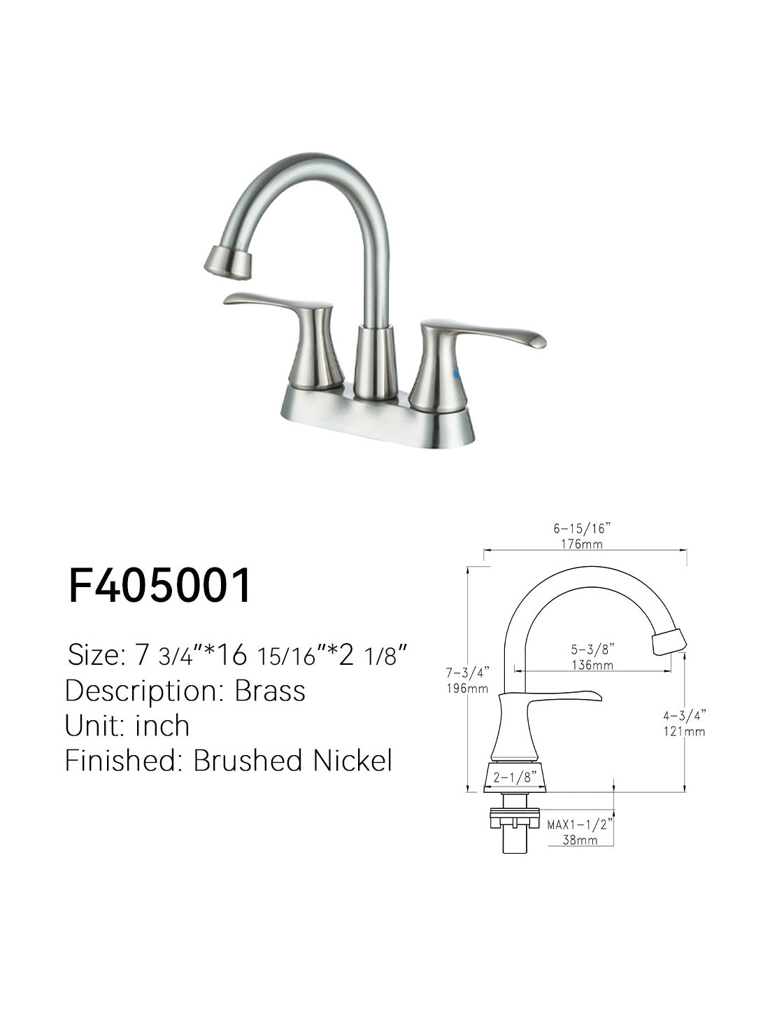 SANIKB Centerset Bathroom Faucet F405001