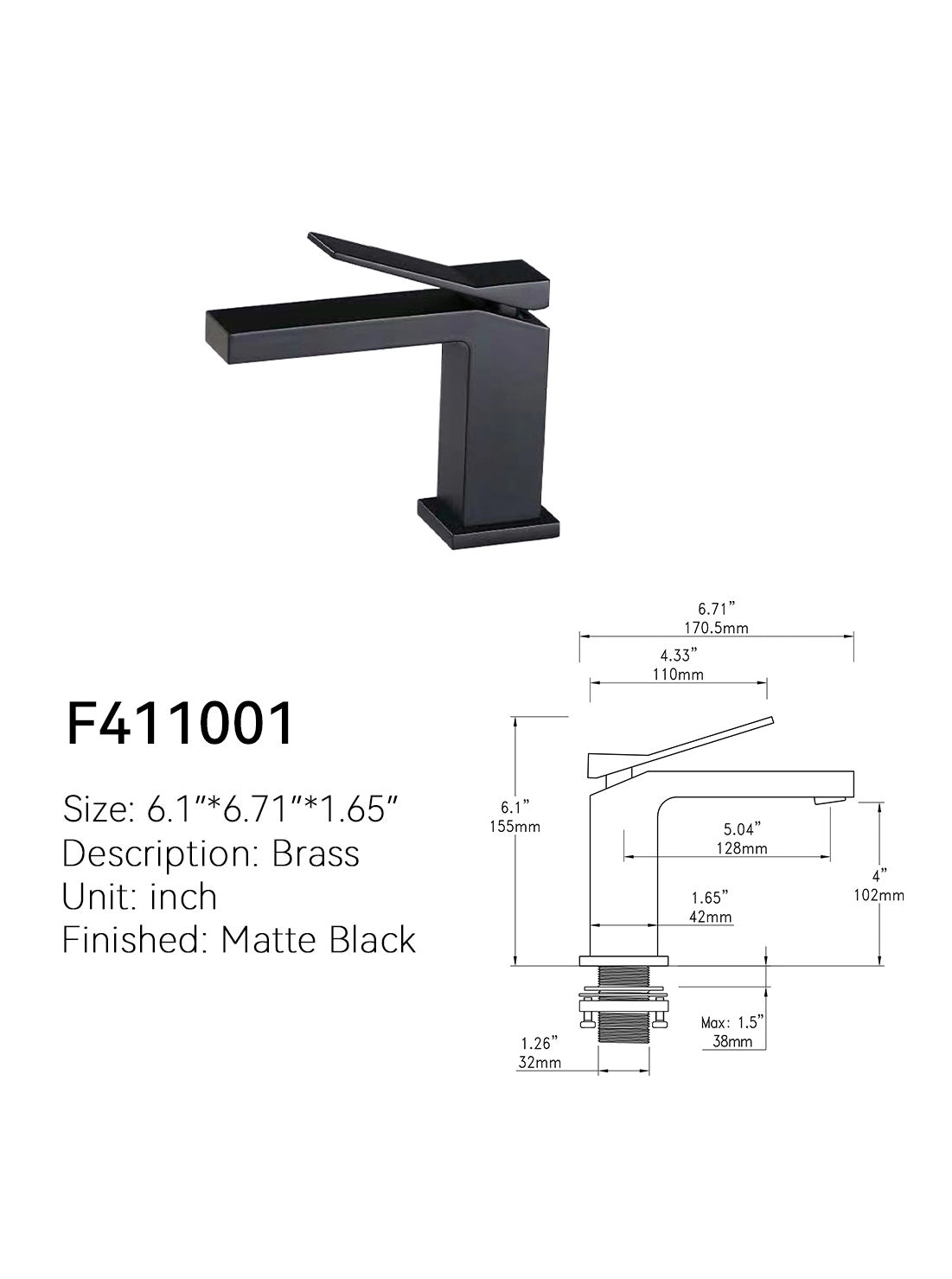 SANIKB Single-Hole Bathroom Faucet F411001