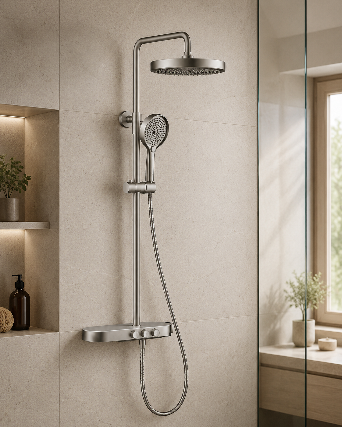SANIKB F608006 brass faucet shown installed in a styled bathroom — lifestyle scene.