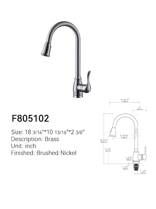 Brushed Nickel Traditional Pull-Down Kitchen Faucet — SANIKB F805102