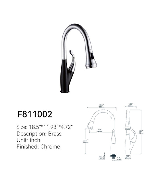 Black and Chrome Pull-Down Kitchen Faucet — SANIKB F811002