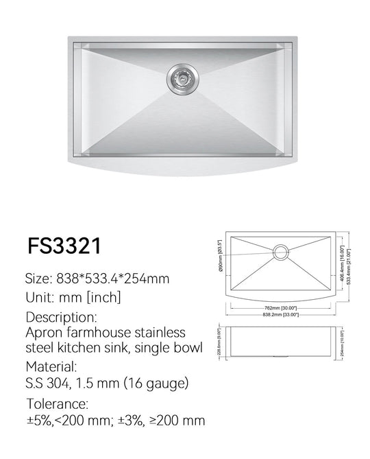 SANIKB Farmhouse Sink FS3321