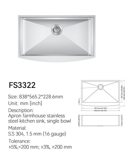 SANIKB Farmhouse Sink FS3322