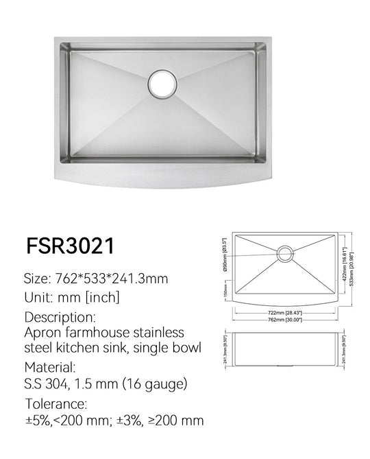 SANIKB Farmhouse Sink FSR3021