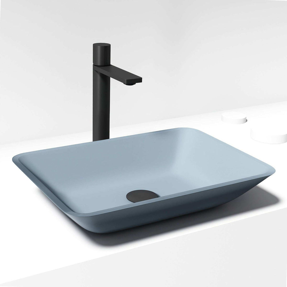 Frosted Blue Rectangular Glass Vessel Bathroom Sink GL024 — SANIKB