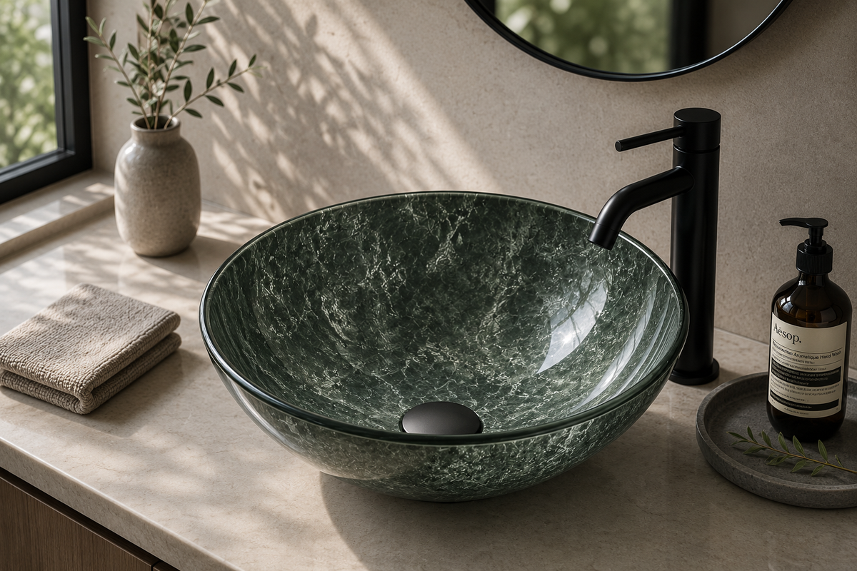 Gray Onyx Glass Vessel Bathroom Sink GL008 — SANIKB