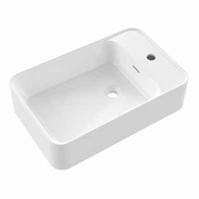 Solid Surface Rectangular Vessel Basin with Integrated Faucet Ledge 600mm RS600-Y – 600 × 370 × 140 mm · Color