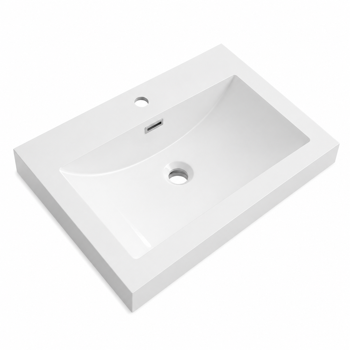 Solid Surface Integrated Countertop Vanity Basin, Single-Hole Rectangular (600-1205mm) RS6033-600 – 600 × 460 × 170 mm