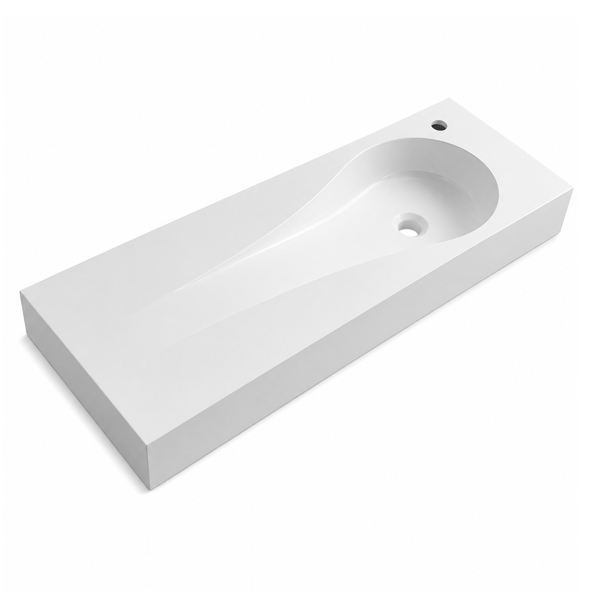 Solid Surface Teardrop Vanity Top Basin with Integrated Sloped Bowl RS6041-1095 – 1095 × 375 × 130 mm