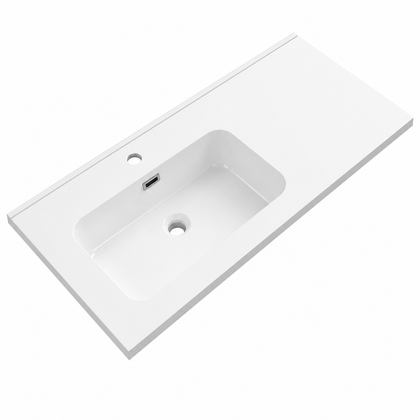 Integral Solid Surface Vanity-Top Basin with Single-Hole Countertop RSB1000L – 1000 × 465 × 158 mm · Left