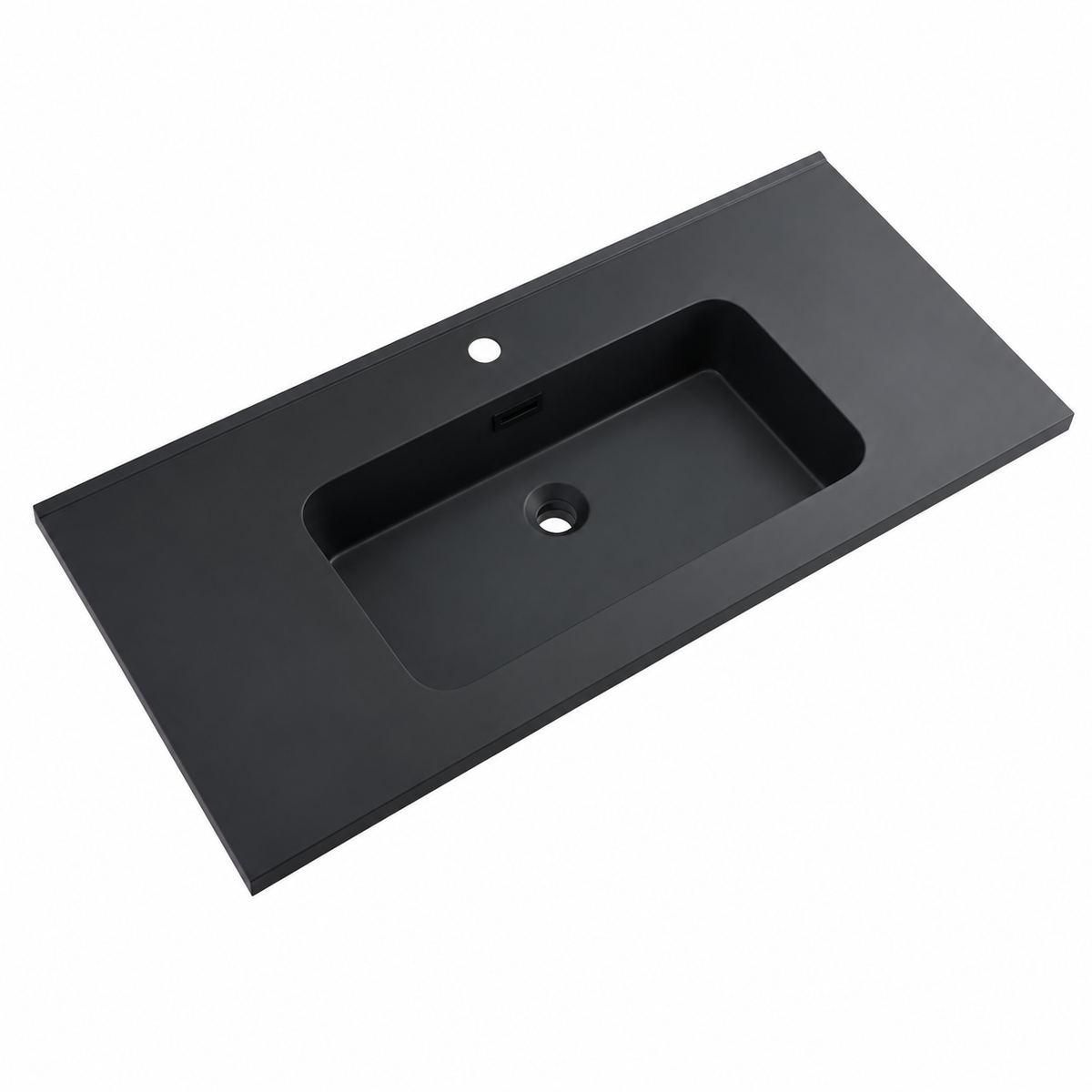 Integral Solid Surface Vanity-Top Basin with Single-Hole Countertop RSB1010MB – 1010 × 465 × 158 mm · Matte Black